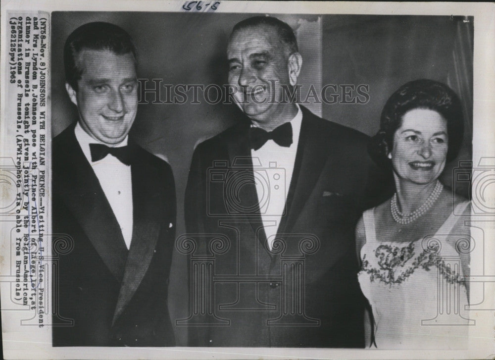 1963 Press Photo VP &amp; Mrs Lyndon Johnson &amp; Prince Albert of Liege - Historic Images