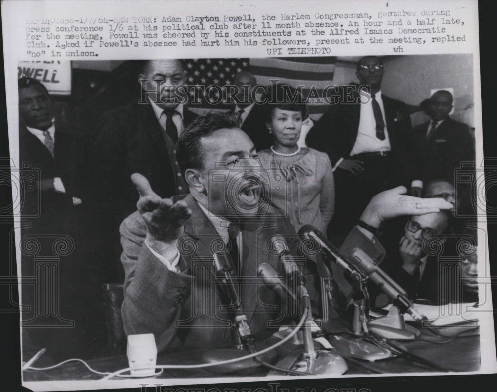 1964 Press Photo Rep.Adam Clayton Powell of Harlem,gestures during Press Conf. - Historic Images