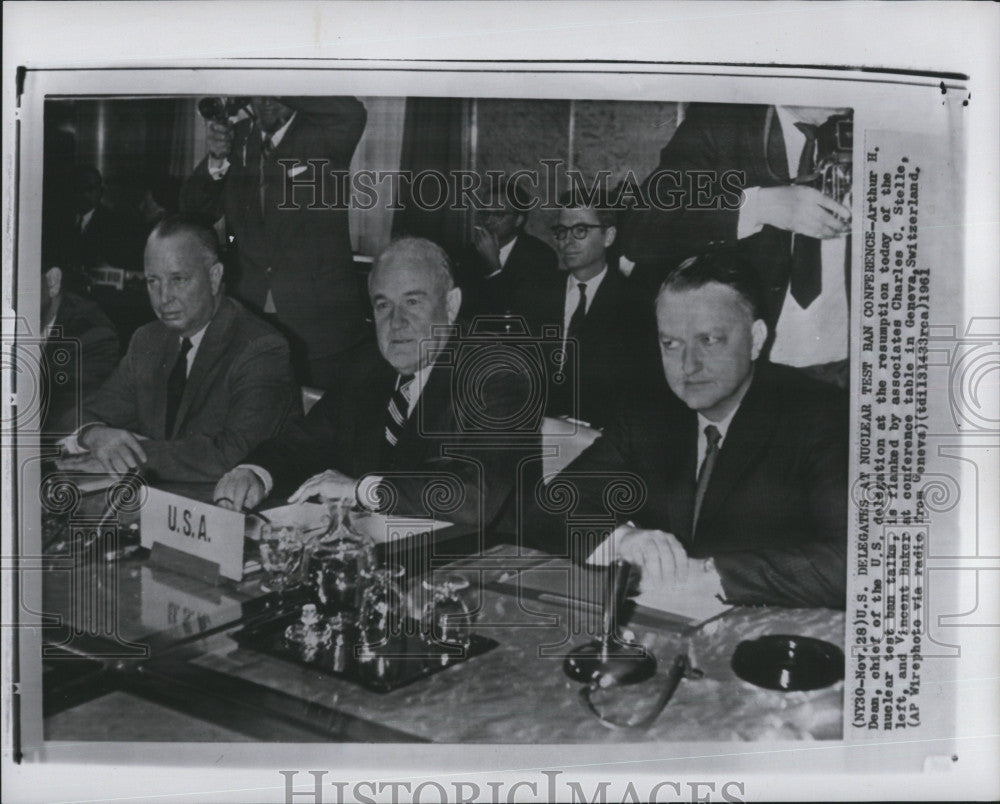 1961 Press Photo Arthur H.Dean, U.S delegates at Nuclear Test ban conference. - Historic Images