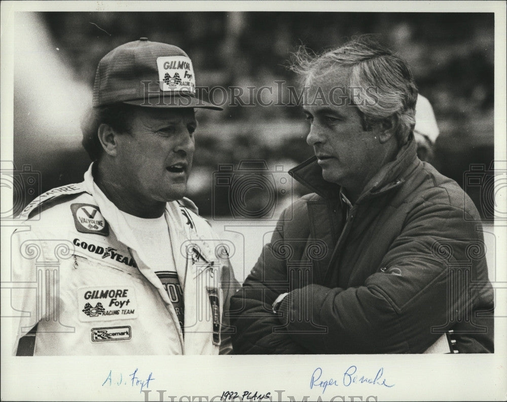 1982 Press Photo A.J. Foyt and Roger Penske, Car Racers - Historic Images