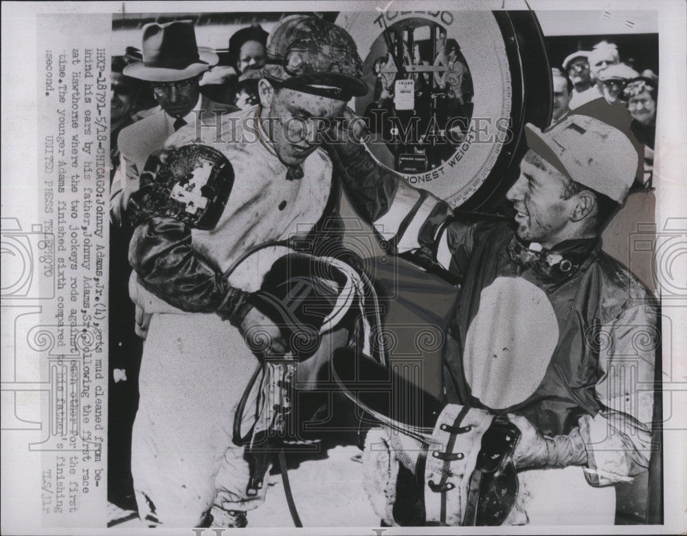 1953 Press Photo Johnny Adams Jr Johnny Adams Sr Jockeys - Historic Images