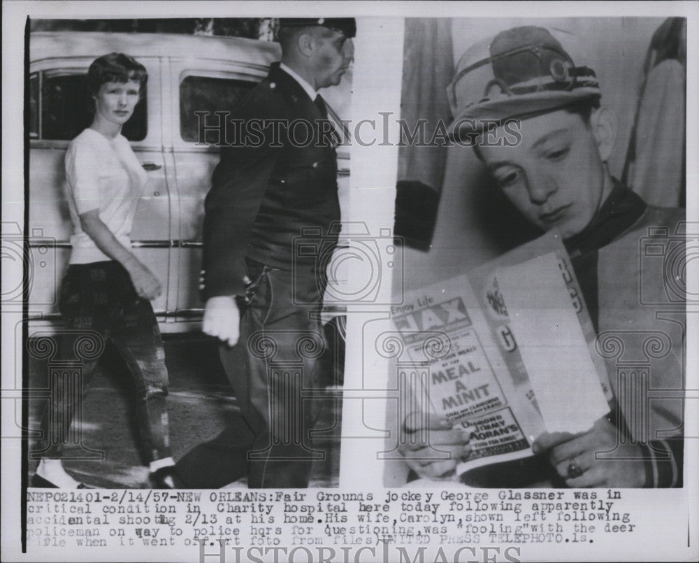 1957 Press Photo Jockey George Glassner &amp; wife Carolyn - Historic Images