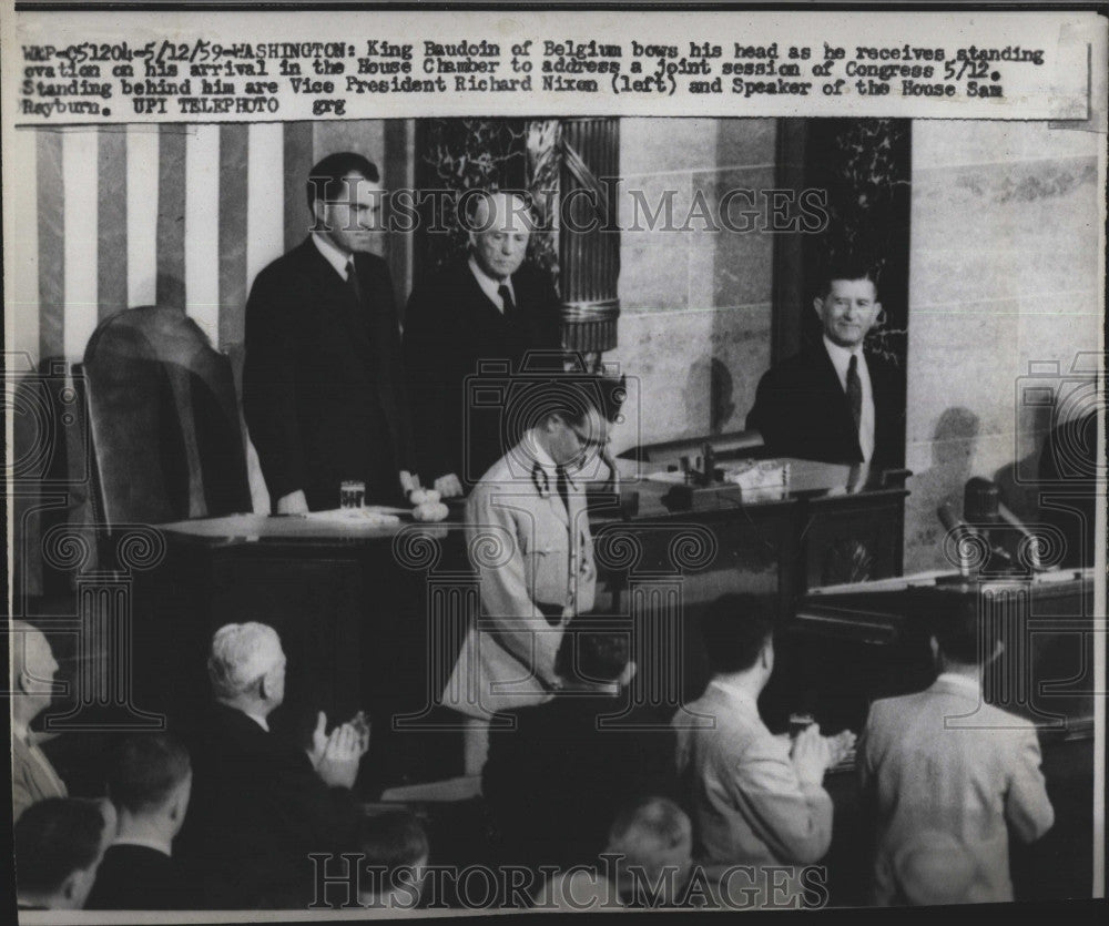 1959 Press Photo Belgian King Baudouin with V.P Richard Nixon and Sam Rayburn - Historic Images