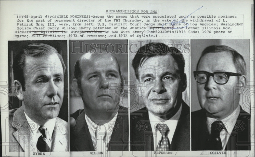 1973 Press Photo Nominee for FBI director,M Burne,J Wilson, H Petersen,R Ogilvie - Historic Images