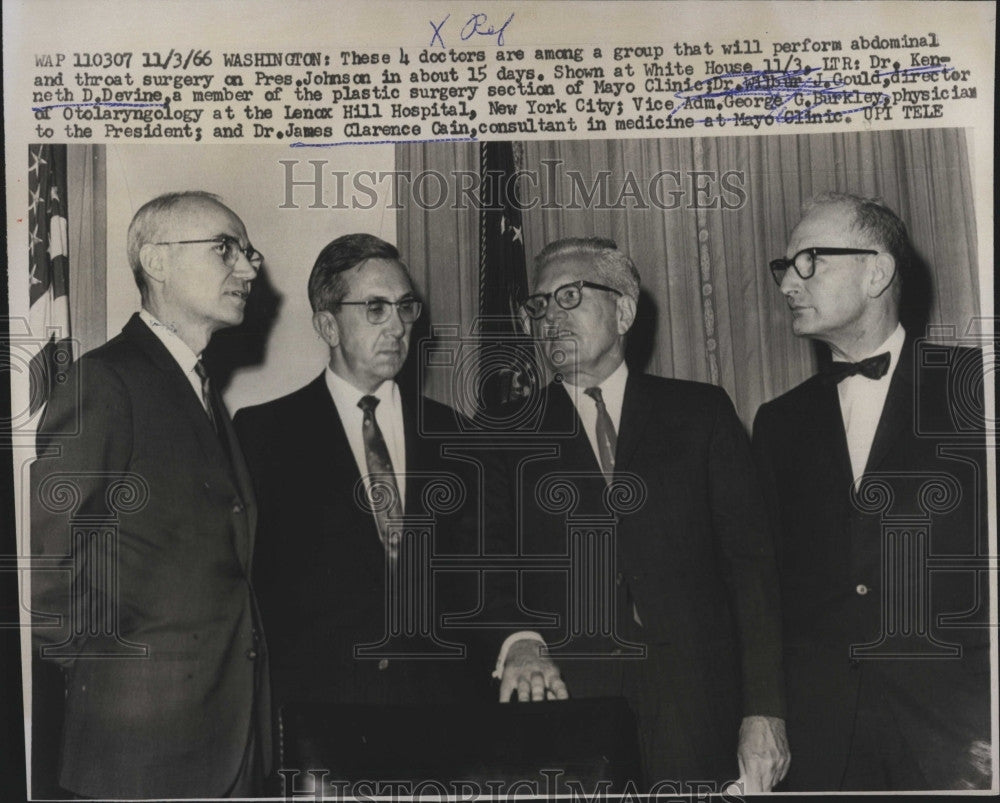 1966 Press Photo Doctors, Ken Devine,WJ Gould,GG Barkley,J Cain for Pres Johnson - Historic Images