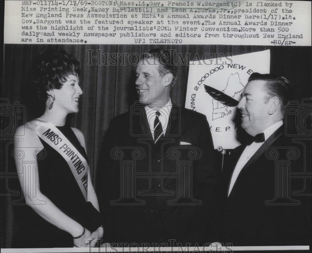 1969 Press Photo Mass Lt Gov Francis Sargent, Nancy bartlett &amp; Leo A Burke Jr - Historic Images