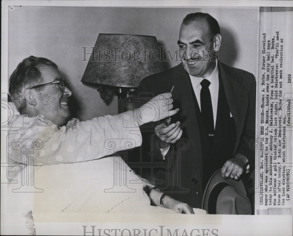 1953 Press Photo Ohio Rep Thomas Burke &amp; Anthony J Celebresse - Historic Images