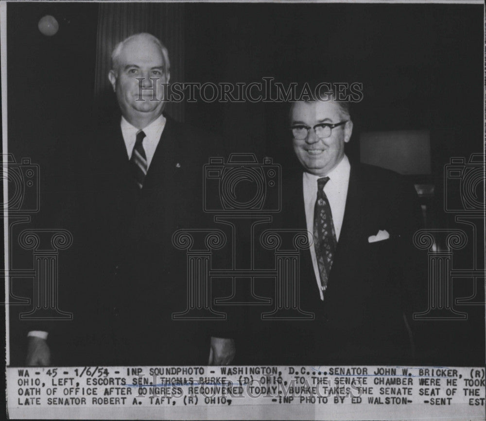 1954 Press Photo Senator John W Bricker &amp; Sen Thomas Burke - Historic Images