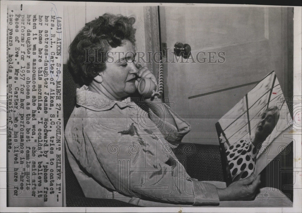 1958 Press Photo Mrs. R. L. Carter of Aiken, SC - Historic Images