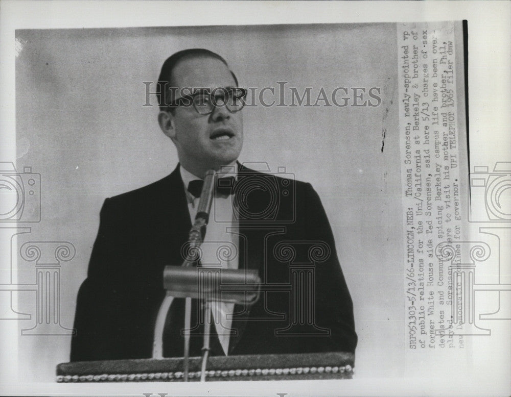 1966 Press Photo Thomas Sorensen, VP of Public Relations for Uni/California - Historic Images