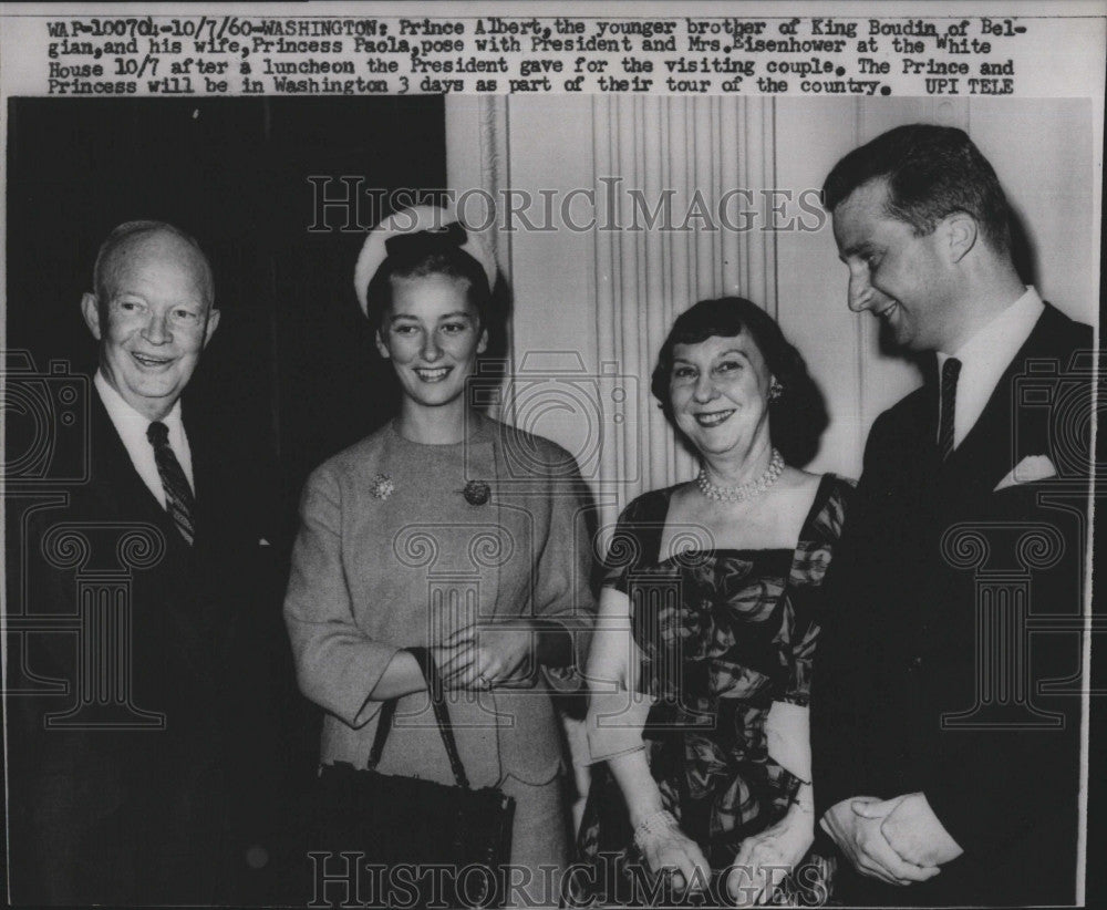 1960 Press Photo Prince  Albert of Belgium &amp; wife &amp; President &amp; Mrs Eisenhower - Historic Images