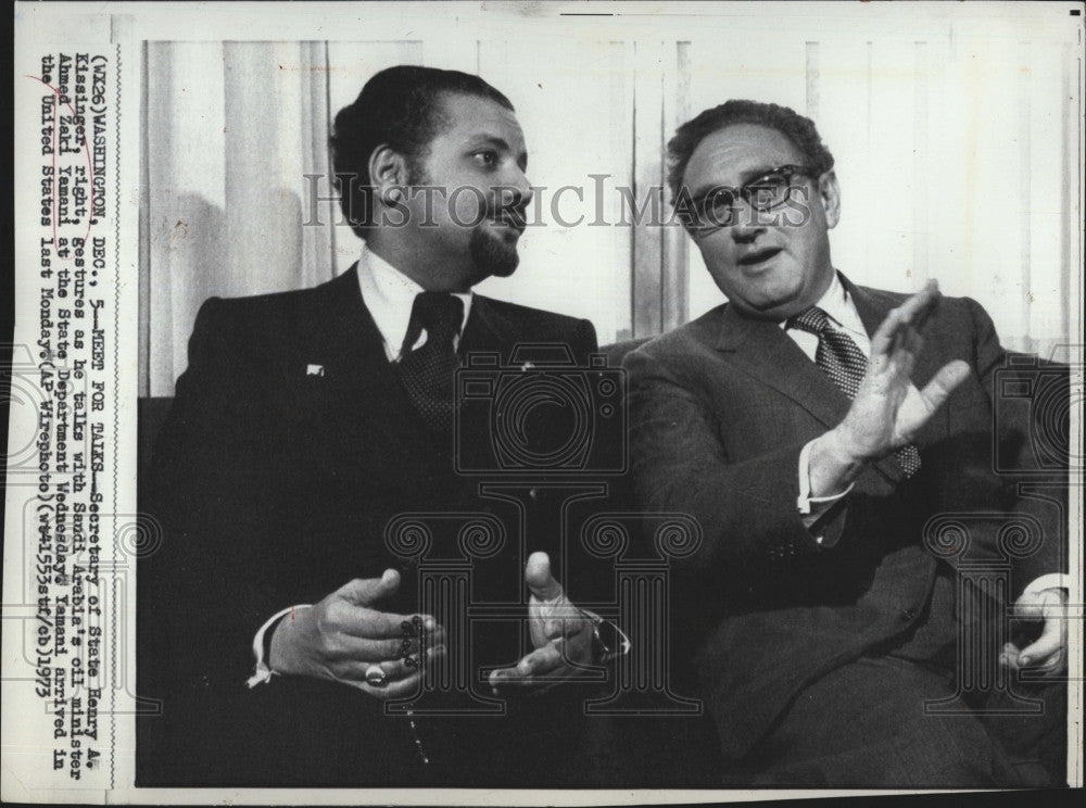 1973 Press Photo Sec. of State Henry A. Kissinger, Saudi Arabia&#39;s Ahmed Z. Yaman - Historic Images