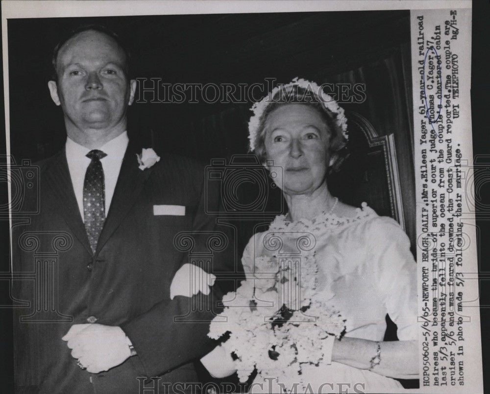 1965 Press Photo Heiress Eileen Yager and husband Thomas  C. Yager. - Historic Images