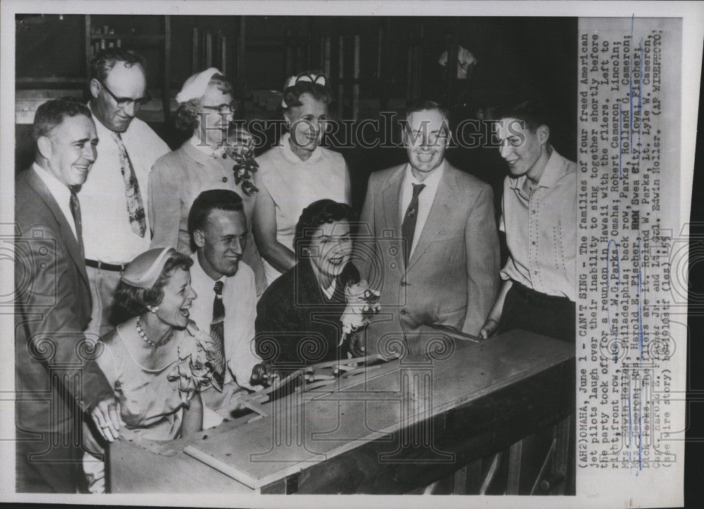 1955 Press Photo W.G. Parks,Robert Cameron,Rolland Camerson During Party - Historic Images