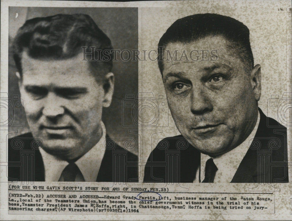 1964 Press Photo Teamster Boss Edward Grady Partin &amp; James Hoffa During Trial - Historic Images