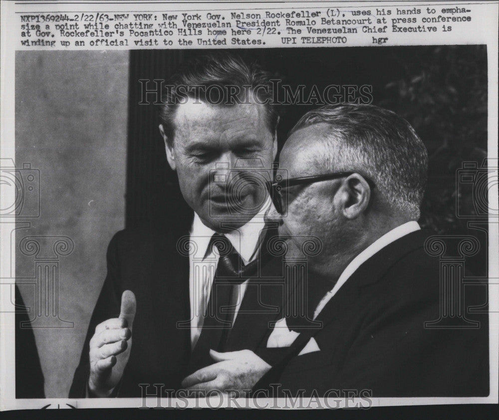 1963 Press Photo New York Gov. Nelson Rockefeller, Venezuelan Pres. Betancourt - Historic Images