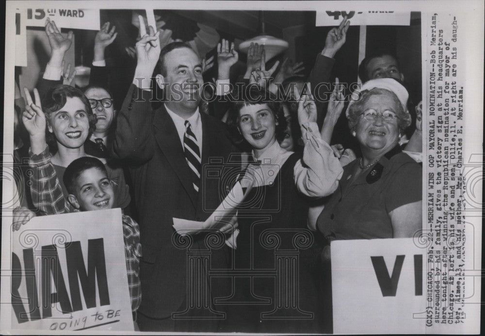 1955 Press Photo Bob Merriam, surrounded by his family, won Rep. nomination - Historic Images