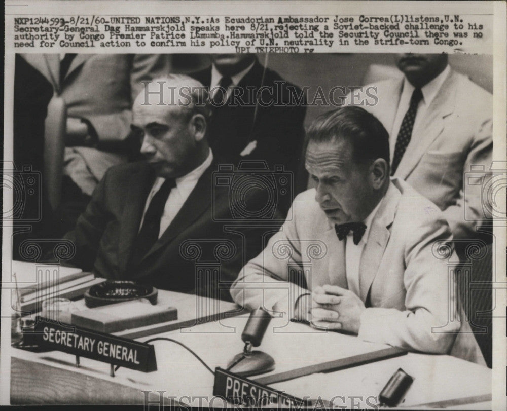 1960 Press Photo Ecuador Ambassador Jose Correa UN Secretary Dag Hammarskjold - Historic Images