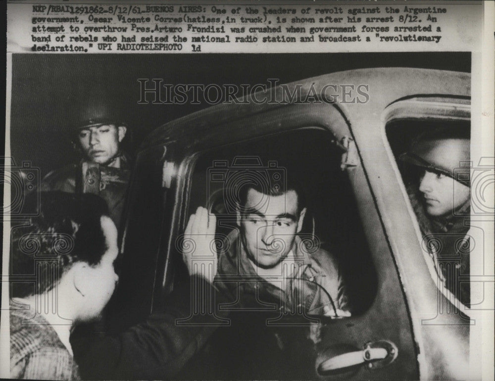 1961 Press Photo Oscar Vincente Corres Arrested After Trying to Overthrow Presid - Historic Images