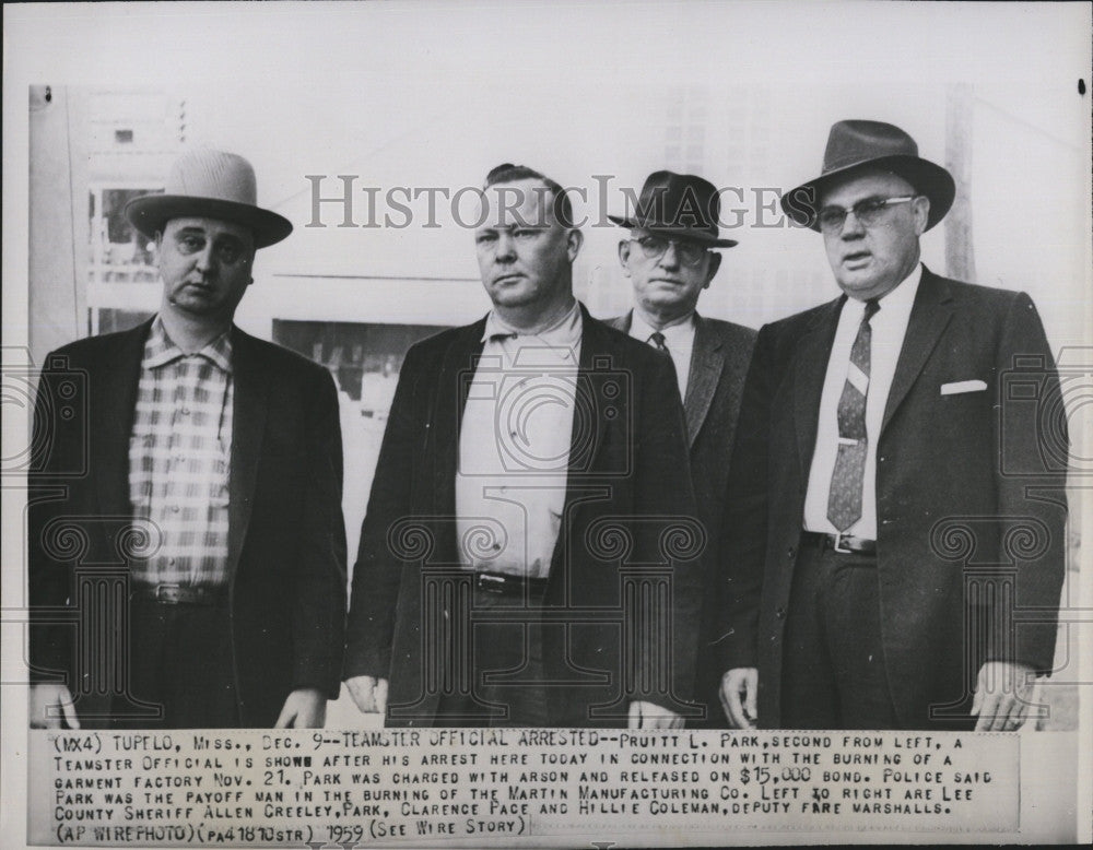 1959 Press Photo Teamster Official Pruitt L. Park arrested on arson charges - Historic Images