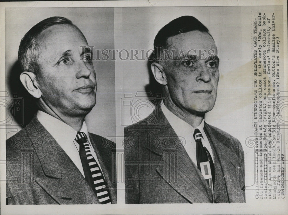 1949 Press Photo Ozzie Cowles, Joe Hutton, Minnesota basketball coach - Historic Images
