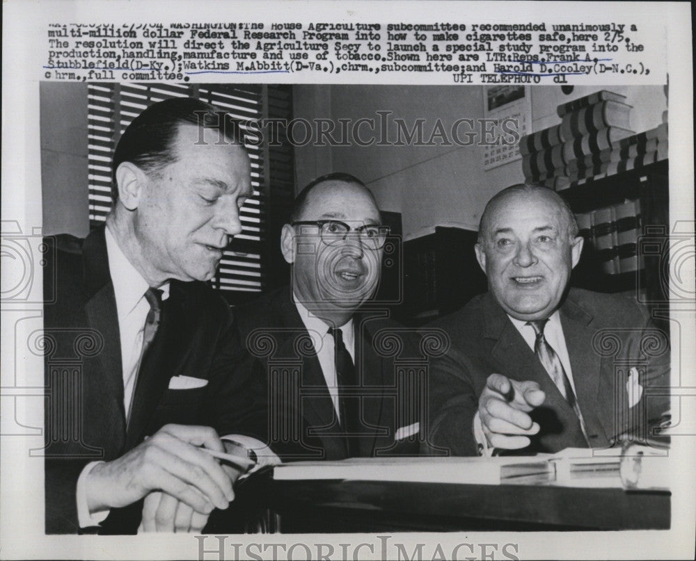 1964 Press Photo Rep. Frank Stubblefield, Rep. W. Abbitt, Harold Cooley - Historic Images