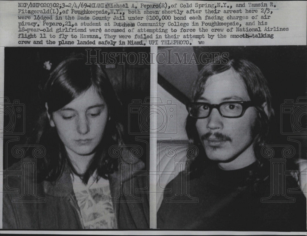 1969 Press Photo Michael Peparo &amp; Tamsin Fitzgerald, charged with air piracy - Historic Images