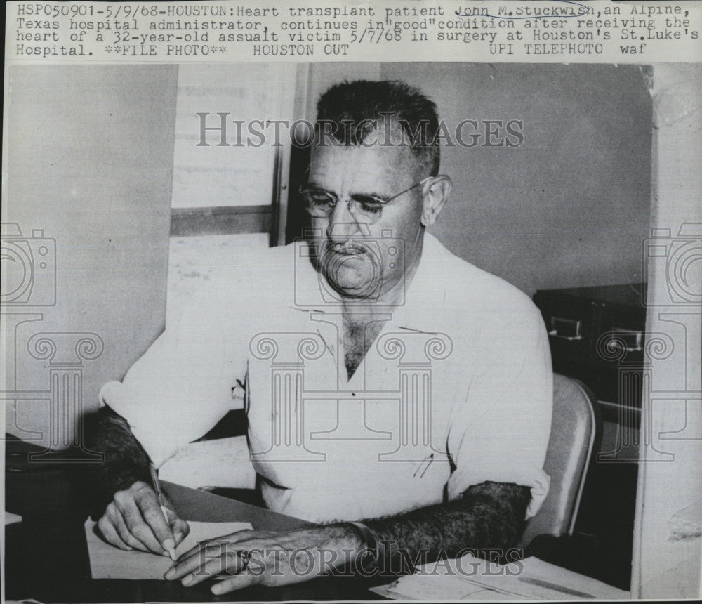 1968 Press Photo Heart transplant patient John Stuckwish - Historic Images
