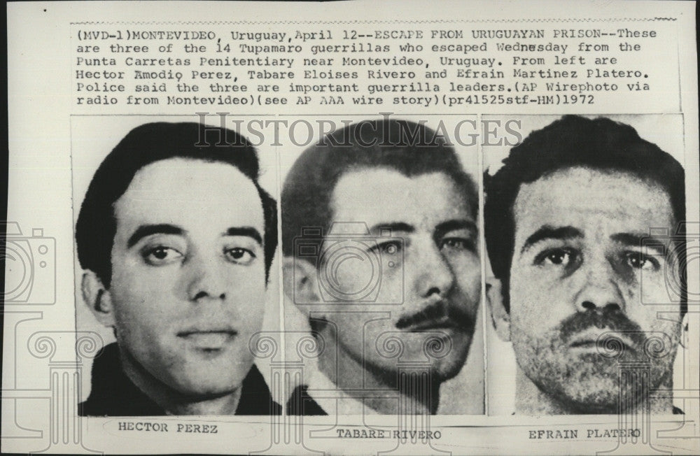 1972 Press Photo Uruguayan escaped guerillas, HA Perez,TE Rivero,E M Plaatero - Historic Images