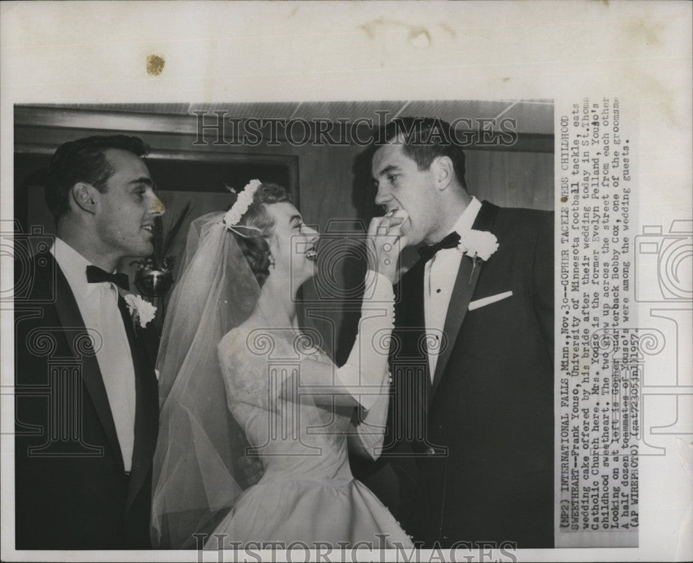 1957 Press Photo Childhood Sweeheart Frank Yuoso and Evelyn Pelland. - Historic Images