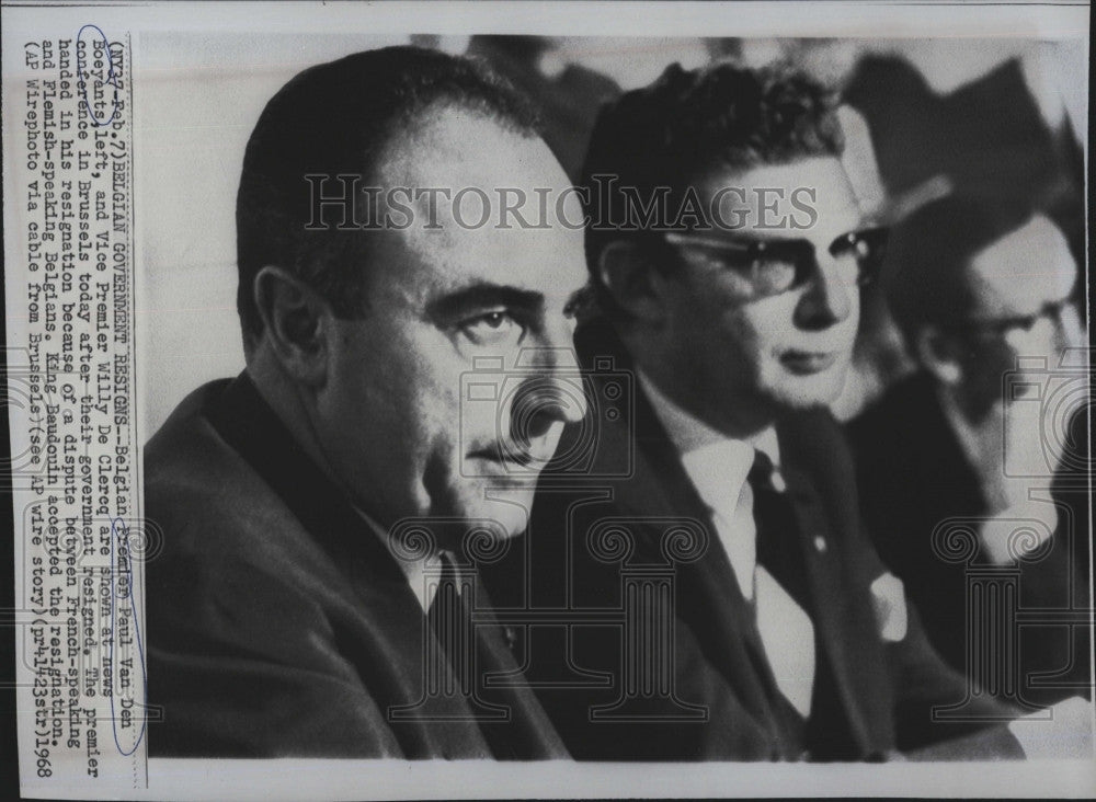 1968 Press Photo Belgian Premier Paul Van Den Boeyants Resigns Post - Historic Images