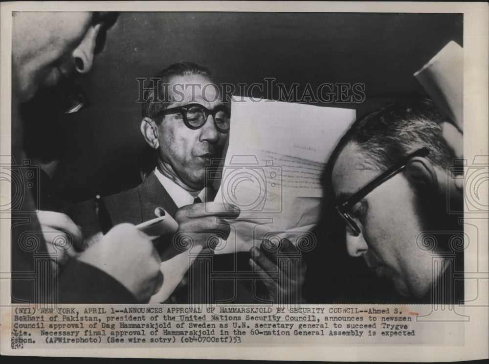 1953 Press Photo Hammarskjold Approved As UN Secretary General - Historic Images