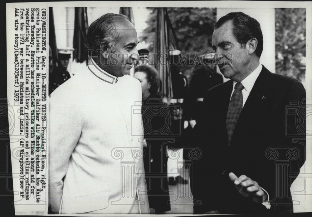 1973 Press Photo President Nixon, Pakistan P.M. Zulfikar Ali Bhutto - Historic Images