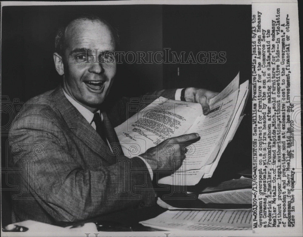 1960 Press Photo Sen William Proxmire of Wisconsin - Historic Images