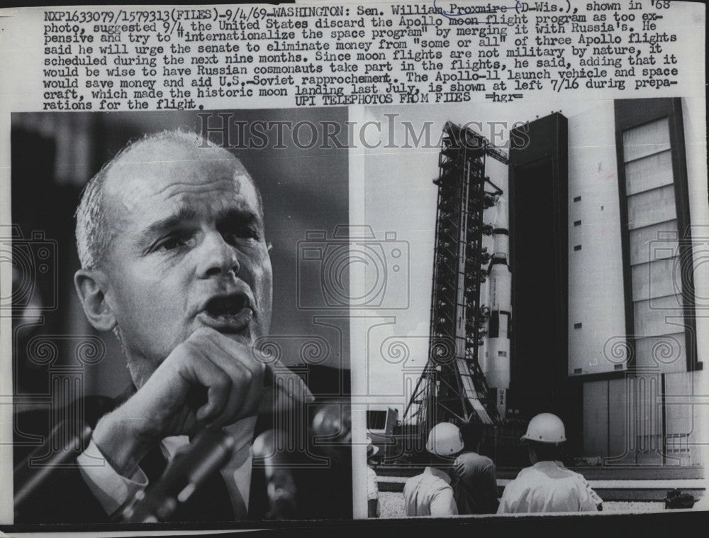 1969 Press Photo Sen William Proxmire of Wisconsin says moon flights too - Historic Images