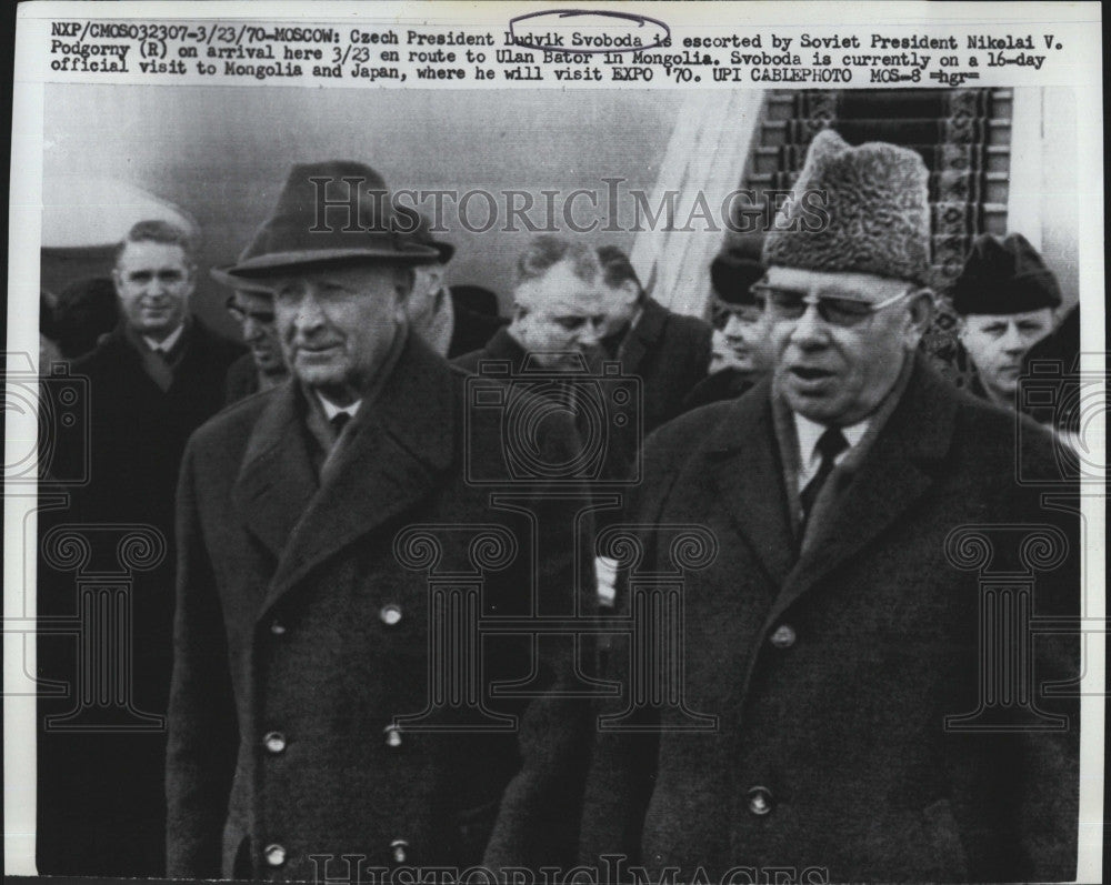 1970 Press Photo Czech Pres Ludvik Svoboda Soviet Pres Nikelai Podgorny - Historic Images