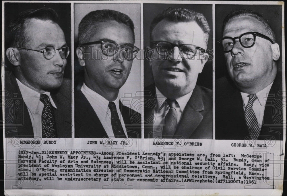 1961 Press Photo Pres Kennedy Appointees McGeorge Bundy John Macy Jr Lawrence - Historic Images