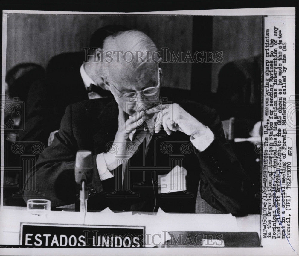 1965 Press Photo Ellsworth Bunker, U. S. Ambassador to the OAS - Historic Images