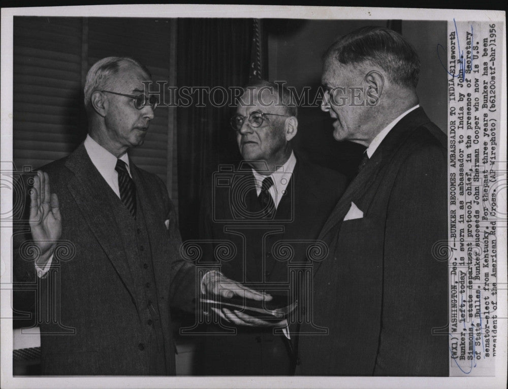 1956 Press Photo Ellsworth Bunker is sworn in as Ambassador to India - Historic Images