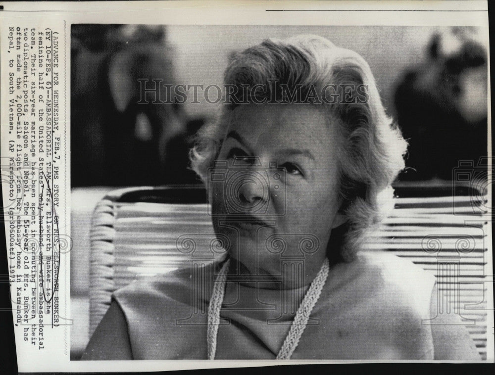 1973 Press Photo Mrs. Ellsworth Bunker - Historic Images