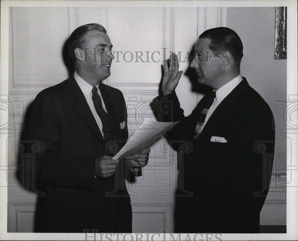 1956 Press Photo Paul Buonfiglio being sworn in by Lt. Gov. S. Whittier - Historic Images