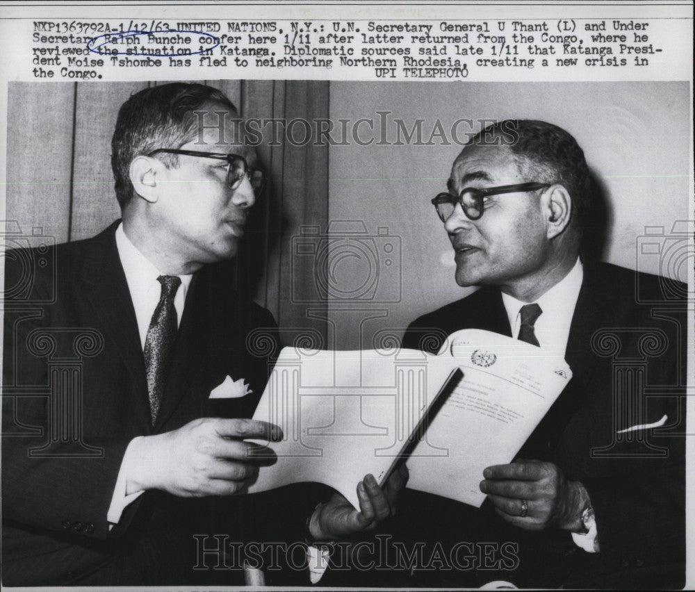 1963 Press Photo UN Sec Genl,U Thant and Under Sec Dr Ralph J Bunche - Historic Images