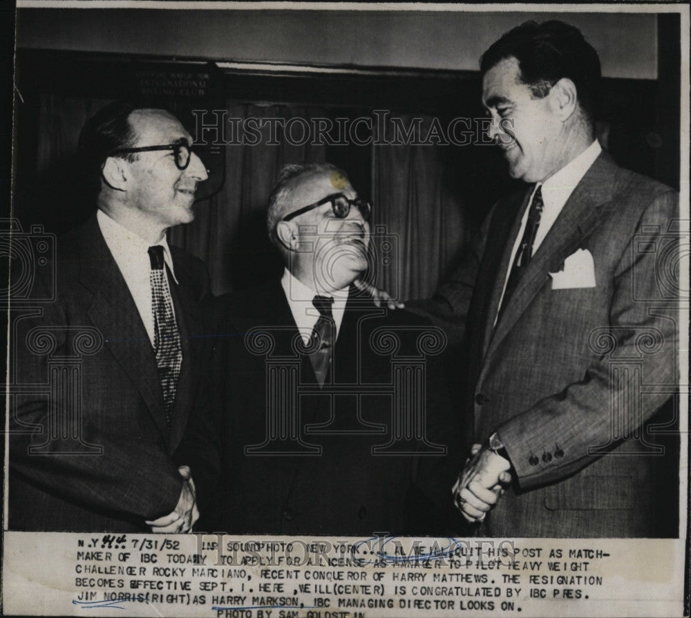 Al Weill Quit as Matchmaker for IBCto Manage Rocky Marciano 1952 Press Photo - Historic Images