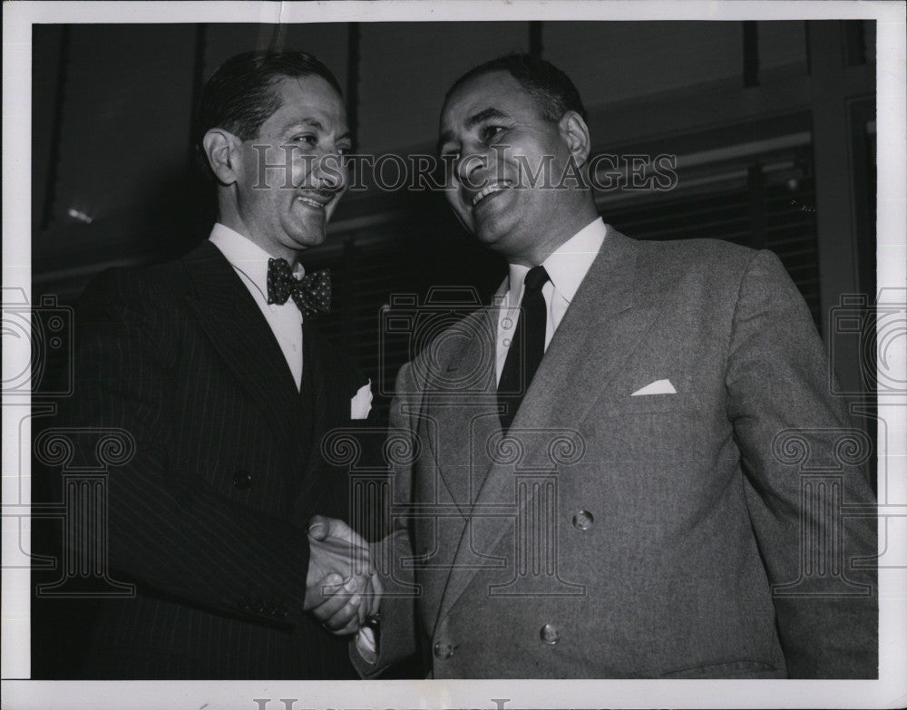 1950 Press Photo Iran&#39;s Nasrollah Entezam with Nobel Peace Prize Winner Dr - Historic Images