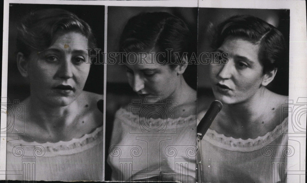 1957 Press Photo Mrs. Kathleen Sitting In Witness Chair During Trial - Historic Images