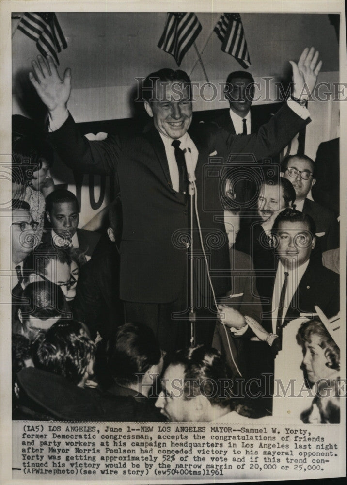 1961 Press Photo Samuel W. Yorty, Los Angeles Mayor - Historic Images