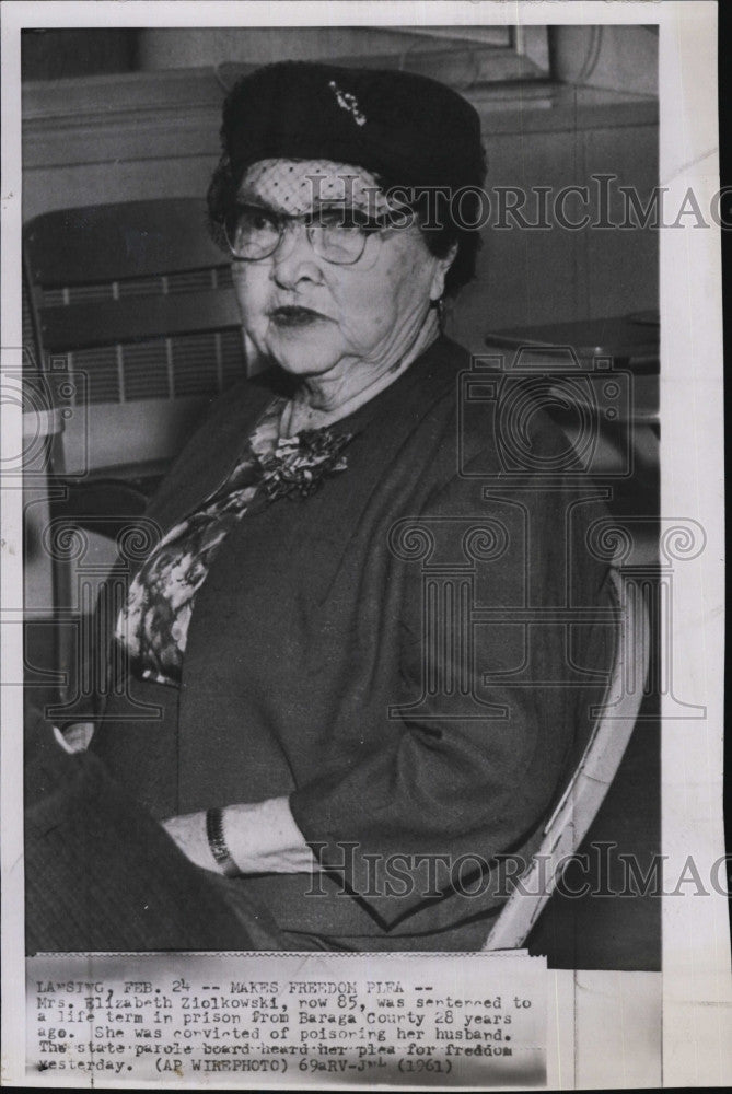 1961 Press Photo Mrs. Elizabeth Ziolkowski paroled by state at 85 years old - Historic Images