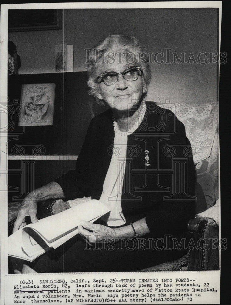 1970 Press Photo Elizabeth Morin Patton State Hospital Volunteer Security Ward - Historic Images