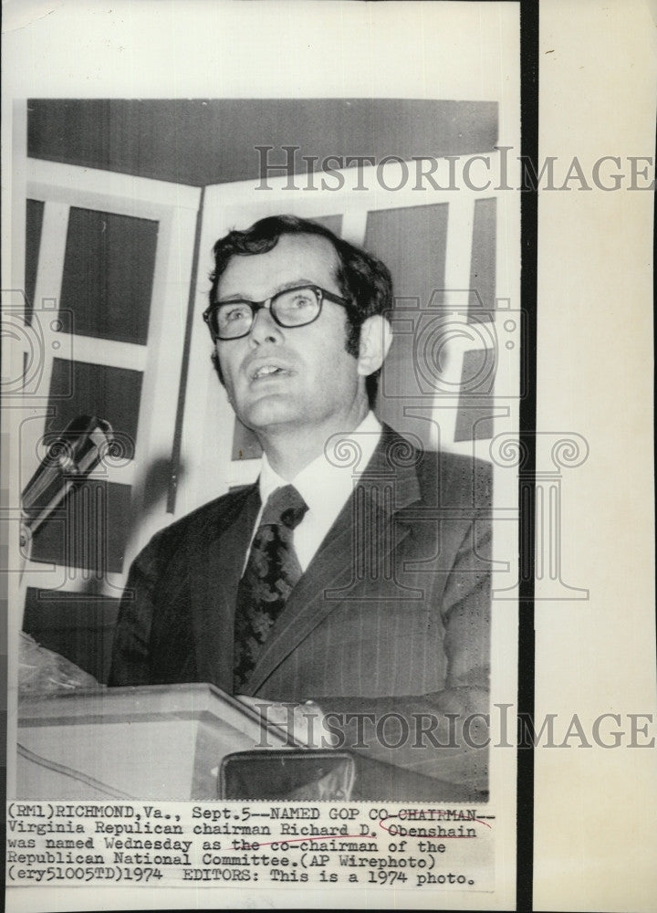 1974 Press Photo GOP Co Chairman Richard D Obenshain - Historic Images