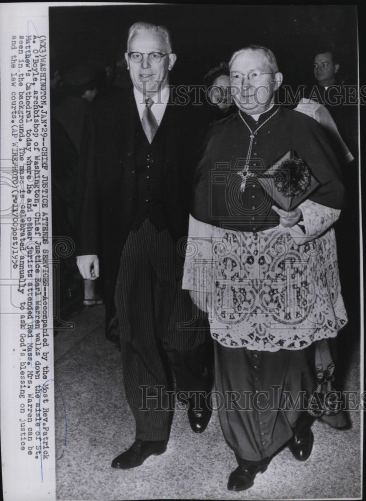 1956 Press Photo Most Rev Patrick A. O&#39;Boyle with Chief Justice Ear Warren at St - Historic Images